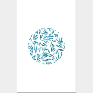 Abstract light blue leaf pattern Posters and Art